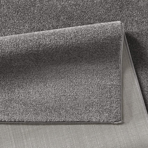 Kurzflor Teppich Designer | Flauschiger Flachflor fürs Wohnzimmer, Esszimmer, Schlafzimmer oder Kinderzimmer | Dunkel Grau Rund
